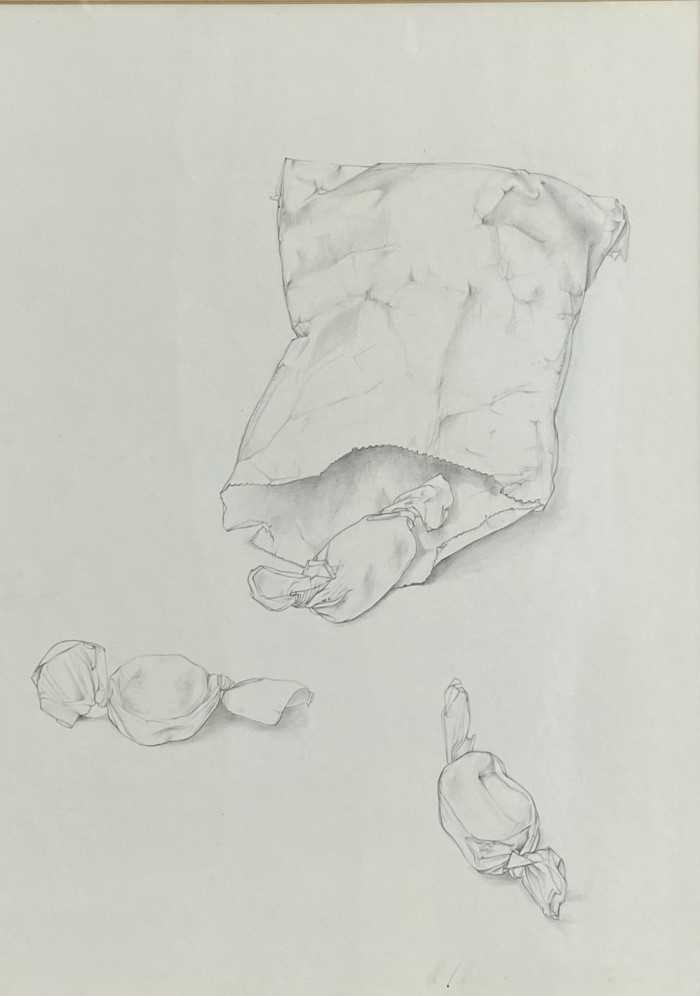 Lot 1178 - *Richard Chopping (1917-2008) pencil sketch - "A bag of toffees", 38cm x 28cm, in glazed frame