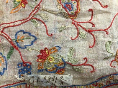 Lot 2084 - Two boxes of table linens including crochet edged, pulled thread work, cut -out work, coloured embroidery and some fancy pillow cases etc. Plus two pieces of finely embroidered lawn.