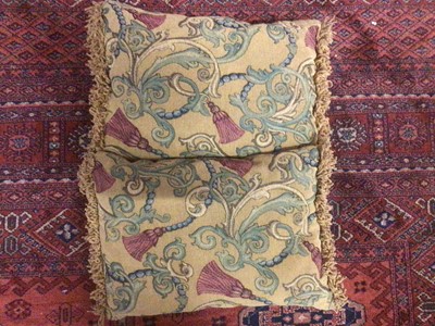Lot 2086 - A quantity of cord and tassel trims and tie backs plus two tapestry cushions.