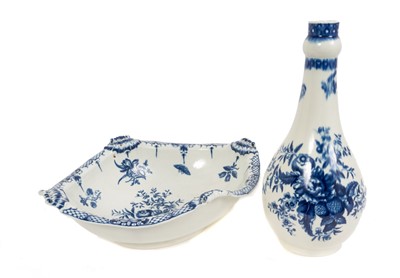 Lot 294 - A rare Worcester guglet and basin, printed in blue with the Pinecone pattern, circa 1770