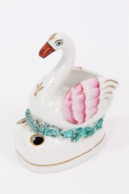 Lot 305 - A 19th century Staffordshire pottery swan form inkwell