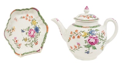 Lot 301 - A Worcester teapot, cover and stand, circa 1760. Provenance; Roderick Jellicoe