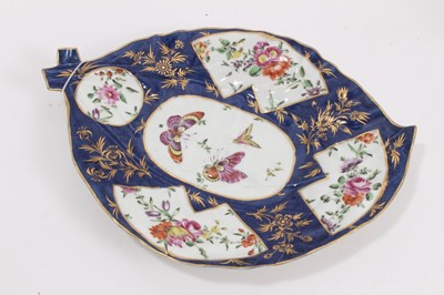 Lot 308 - A Worcester cabbage leaf shaped dish, with ‘powder’ blue ground, circa 1765