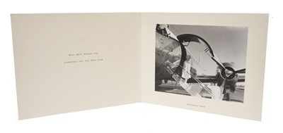 Lot 59 - H.M.Queen Elizabeth The Queen Mother, un-signed 1966 Christmas card with gilt crown to cover, photograph of The Queen Mother arriving by Royal Flight to Australia to the interior,Provenance: given...