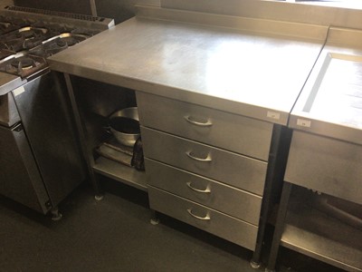 Lot 27 - A wall stainless steel preparation bench,with four drawers and undershelf, 1050 mm