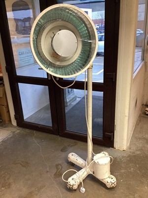 Lot 2530 - Two enamelled hospital lamps, converted for household use, with spring-loaded height adjuster