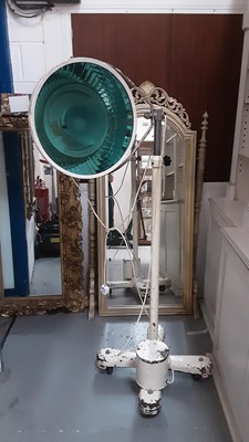 Lot 3 - An enamelled hospital lamp, converted for household use, with spring-loaded height adjuster