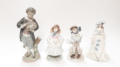 Lot 1264 - Lladro porcelain figure, boxed, together with three Coalport figures