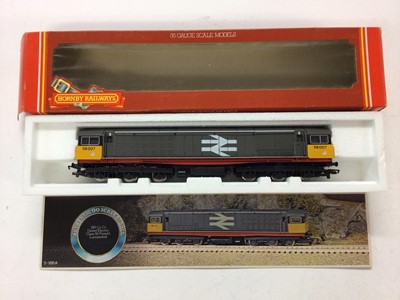 Lot 84 - BR large logo Class 58 Co-Co diesel electric freight locomotive 58 007, R250, BR green Class 25 B-B diesel electric locomotive D5206, R253, BR green Class 35 B-B diesel Hymek D7097, R335 and BR gre...