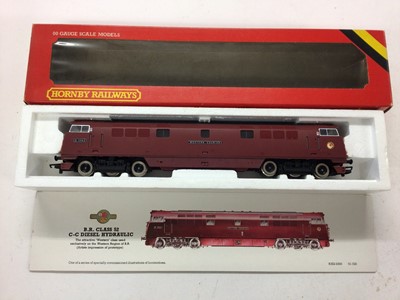 Lot 91 - Hornby OO gauge locomotives BR Western Region Class 52 C-C Diesel Hydraulic 'Western Courier' D1062, R352, BR large logo Class 47 Co-Co diesel electric 'Lady Diana Spencer' 47 712, R316 and BR Brus...