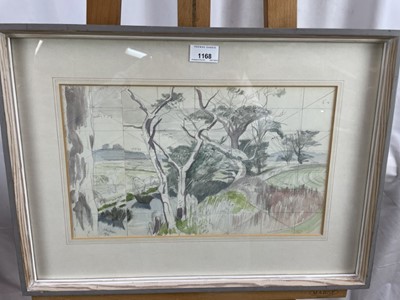 Lot 1168 - *John Northcote Nash (1893-1977) watercolour - landscape with cattle, squared for transfer and annotated in pencil, signed and dated 1971, 22.5cm x 38cm, in glazed frame