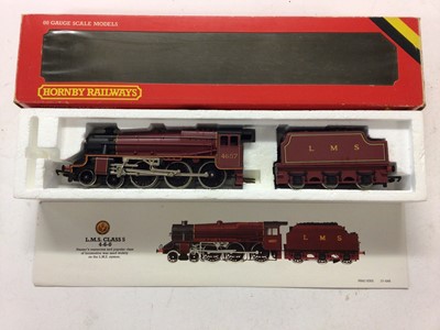Lot 79 - Hornby OO gauge locomotives LMS maroon 4-4-0 Compound Class 4P locomotive and tender 1000, R376, LMS maroon 4-6-0 Class 5 locomotive and tender 4657, R842, GWR lined green 4-6-0 Saint Class 'Saint...
