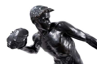 Lot 940 - After Hamo Thornycroft (1850-1925) bronze sculpture, Putting the stone, signed and dated 1880, 68cm high