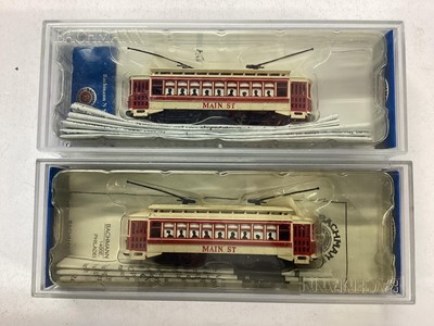Lot 123 - Bachman N gauge Main Street  Brill Trolley 61090 (x2), Fleischmann Piccolo 7334, Arnold diesel 2010, 4-6-2 Minitrix locomotive 2076  and Piko Modellbahn electric diesel (6)