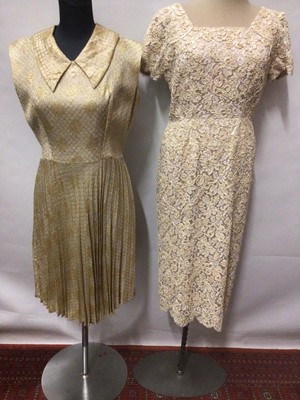 Lot 2095 - Evening dresss 1950's / 60's makes include MDF Couture, Stefney plus a lace suit by Germaine Lecomte Paris. Also two evening bags.