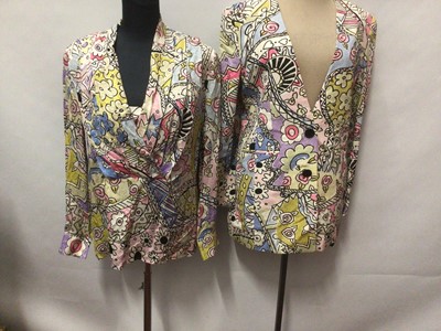 Lot 2098 - Designer - Louis Feraud 1990's Pop Art / Cartoon flowers. Jacket and matching draped neck blouse.