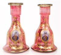 Lot 87 - Pair late 19th century Bohemian ruby overlaid...
