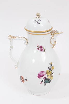 Lot 290 - A Meissen coffee pot, circa 1740, polychrome painted with floral sprays, with Tau handle and scrolled spout, crossed swords mark, 23.5cm high