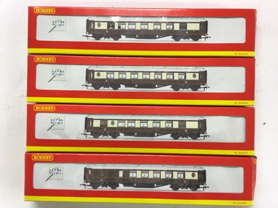 Lot 132 - Hornby OO gauge Pullman 1st Class Kitchen cars 'Joan' R4696 & 'Neptune' R4420, 1st Parlour car 'Leona' R4143 plus three Third Class. cars No171 R4146, No 65 R4150 & No 35 R4144 together Pullman Bra...