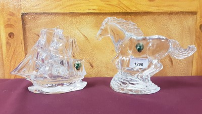 Lot 1296 - Waterford Crystal running horse and a Waterford Crystal tall ship, both boxed