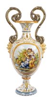 Lot 94 - 19th century Italian Majolica vase with double-...