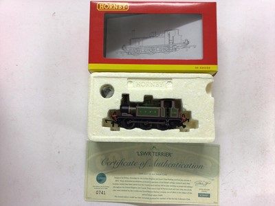 Lot 54 - Hornby OO gauge locomotives SR 0-4-0 Hornby Collectors Club 2013, R3213, Industrial locomotive No4 Membership Edition 2001, R2245, GWR 0-6-0PT Class 2721, R760 and LSWR Terrir Class A1X Hornby Coll...