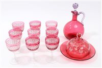 Lot 99 - Set of nine Victorian cut cranberry overlaid...