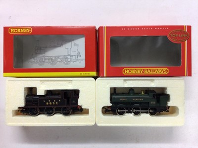 Lot 56 - Hornby OO gauge locomotives LNER 0-6-0T Class J83 locomotive 9828, R2325A, LNER 0-6-0T Class J83 locomotive 9832, R2325, SR 0-6-0 Terrier Class locomotive "Carisbrooke" 13, R2407 and GWR 0-6-0 Clas...