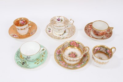 Lot 320 - Four 19th century Coalport cups and saucers, one painted with insects, together with one trio
