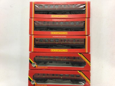 Lot 145 - Hornby OO gauge LMS carriages including Coronation Scot R422 (x2) & R423 (x2), Brake coaches R434 (x2), R475 (x3) & R4060 (x3), Composite coaches, R433 (x2), R474 (x5), & R4061 (x4) together with T...
