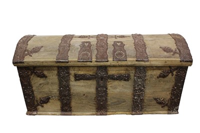 Lot 1472 - Large and impressive 18th century iron bound dome top chest