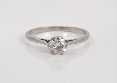 Lot 715 - Diamond single stone ring with an old cut diamond estimated to weigh approximately 0.45cts in six claw coronet setting on platinum shank. Ring size O.