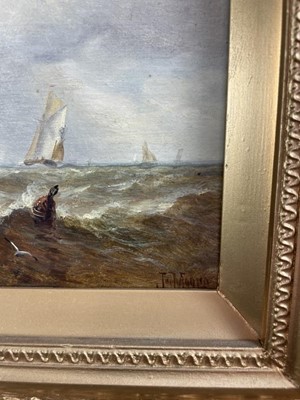 Lot 1316 - John Moore of Ipswich (1820-1902) oil on panel - shipping at sea, signed, 17.5cm x 25cm, in gilt frame