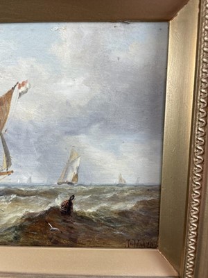 Lot 1316 - John Moore of Ipswich (1820-1902) oil on panel - shipping at sea, signed, 17.5cm x 25cm, in gilt frame