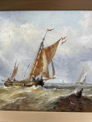 Lot 1316 - John Moore of Ipswich (1820-1902) oil on panel - shipping at sea, signed, 17.5cm x 25cm, in gilt frame