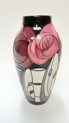 Lot 1130 - Moorcroft pottery vase decorated with pink and red flowers, dated 2014, 21cm high