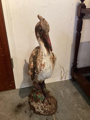 Lot 1474 - Antique painted cast iron figure of a heron, 74cm high
