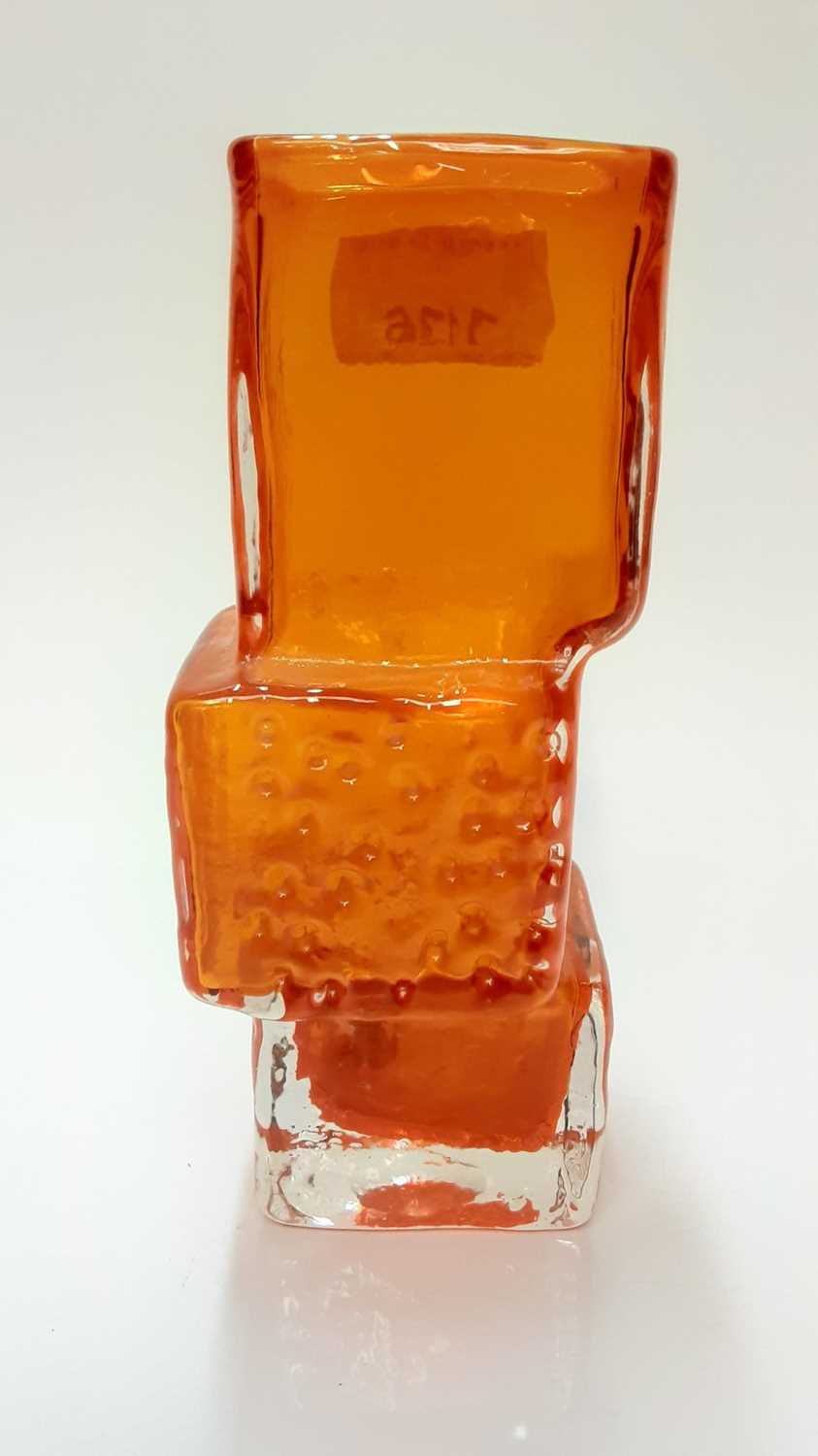 Lot 1136 - Whitefriars Tangerine Drunken Bricklayer vase, designed by Geoffrey Baxter, 21.5cm high