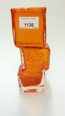 Lot 1136 - Whitefriars Tangerine Drunken Bricklayer vase, designed by Geoffrey Baxter, 21.5cm high
