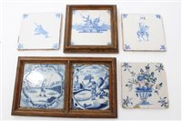 Lot 112 - Five 18th century Delft blue and white tiles -...