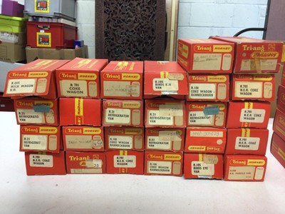Lot 157 - Triang OO gauge rolling stock including carriages (x5), selection of wagons and vans, all boxed, approx 54 items