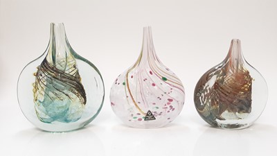 Lot 1146 - Isle of Wight glass fish vase with original sticker, plus two others (3)