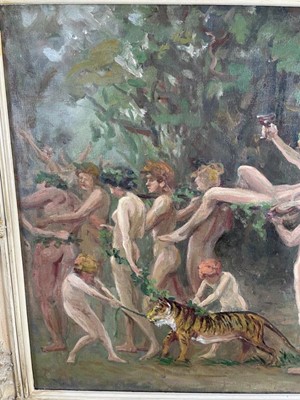Lot 846 - Circle of Sir Alfred Munnings (1878-1959) oil on canvas - A Bacchanalian Procession, bearing initials A.J.M., 51cm x 61cm, framed