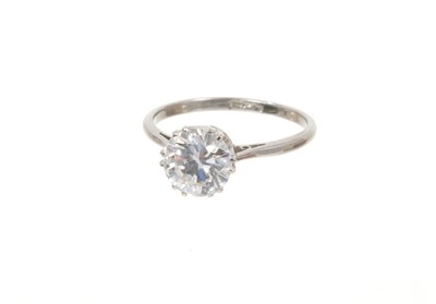Lot 697 - Diamond single stone ring with a round brilliant cut diamond estimated to weigh approximately 1.83cts in coronet claw setting on platinum shank. Ring size N½.