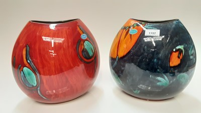 Lot 1157 - Two large Poole pottery purse vases with abstract decoration, both 27cm high