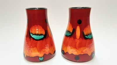 Lot 1169 - Pair of Poole hand thrown vases with abstract decoration, signed A White, 19.5cm high