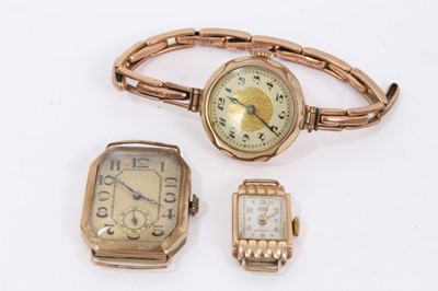 Lot 590 - 1920s gentlemens gold cased wristwatch and two ladies vintage gold cased wristwatches