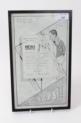 Lot 147 - H.R.H. Prince Albert The Duke of York, amusing signed pen and ink dinner menu for The Duke of York's Camp Staff dinner 1928, signed ' Albert', in glazed frame 36 x21.5 cm