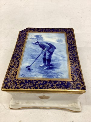 Lot 2652 - Victorian Doulton Diamond Jubilee? Golfing interest box, 11cm in overall length.