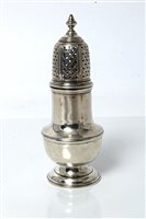 Lot 203 - George II Silverer caster of baluster form,...